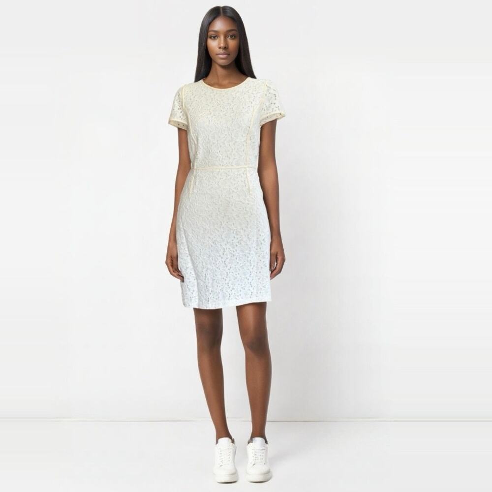 The Limited Lace & Faux Leather Sheath Dress EUC Mixed Media Eyelet